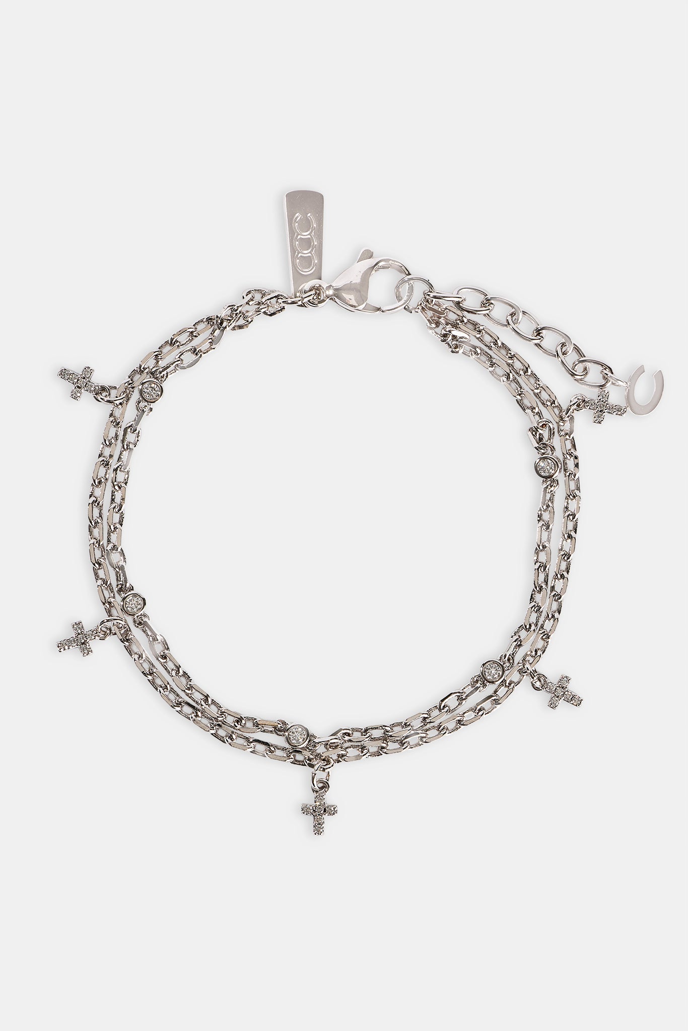 Double Layer Iced Cross Bracelet - 5mm - White